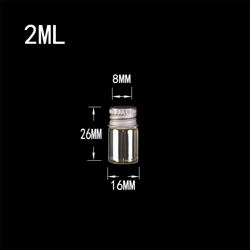 

2ml Mini Glass Bottles Crafts Cute Bottles Aluminum Cover Empty Wishing Gift Bottles Jars Decorate 100pcs Free Shipping