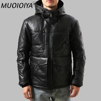 muoioyia mens down jacket men genuine sheepkin leather jackets 90 white duck down coat male hooded clothes hommes veste lxr899