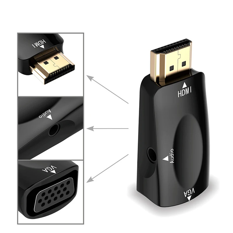 HDMI-compatible to VGA Cable Converter Male To Famale Adapter 3.5 mm Jack Audio HD 1080P For PC Laptop Tablet | Электроника