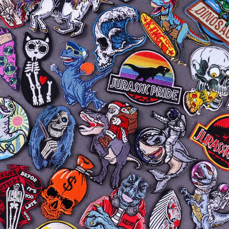 

Jurassic Park Dinosaur Patch Skull Embroidered Patches For Clothing Punk Stripe Patch Iron On Patches On Clothes Astronaut Badge