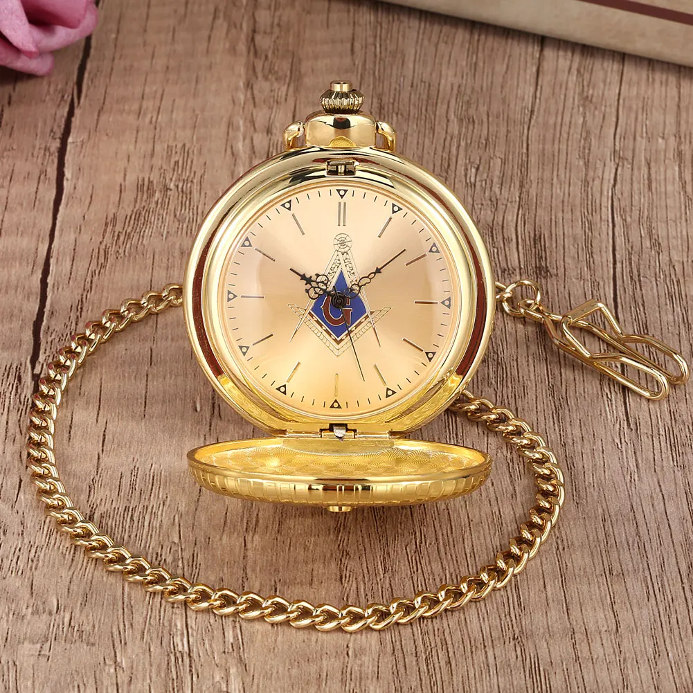 

Masonic Golden Pocket Watch Quartz Necklace Pocket Watches Men Pendant Pocket Chain Watch Women Necklace Pendant Clock Gift