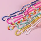 Женское акриловое ожерелье с цветными бусинами, летнее пляжное ожерелье с цветами в богемном стиле, 2021