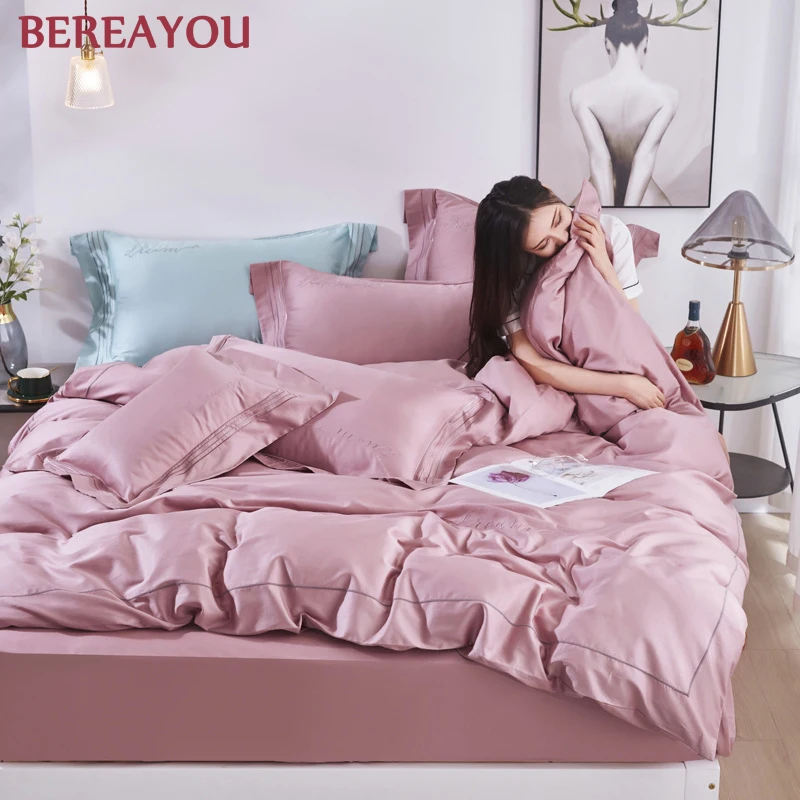 Простой комплект постельного белья из тенсельной ткани пододеяльник и наволочка