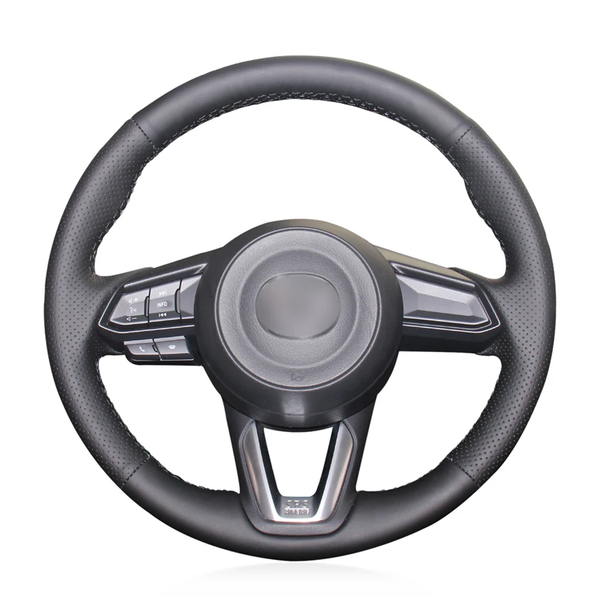 

Hand-stitched Black Artificial Leather Car Steering Wheel Cover for Mazda 3 Axela Mazda 6 Atenza CX-3 2018-2019 CX-5 2017-2019