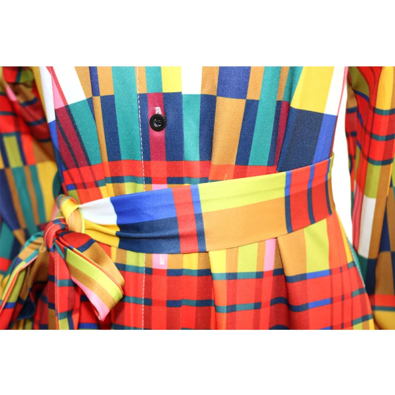 

Vintage Women Fashion Casual Shirt Dress Casul Full Sleeve Plaid printed Loose maxi dress