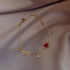 Модный очаровательный браслет с красным камнем из фианита для женщин, женская цепочка, милый Браслет-манжета в форме сердца, ювелирное изделие в подарок для девушки