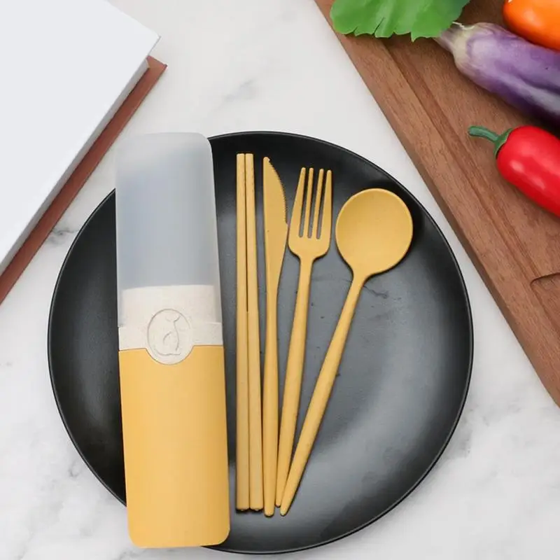 1 комплект соломенная посуда портативный многоразовый нож ложка вилка палочки