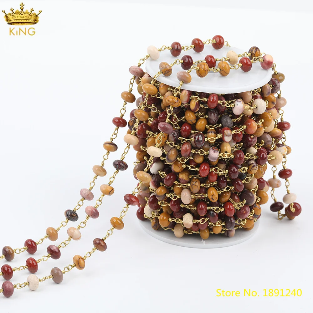 

5meters 5x8mm Natural Lapis Stone Rondelle Beads Rosary Chains,Amazonite Beads Links Brass Copper Chains For DIY Jewelry Making