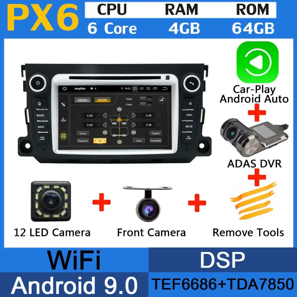 PX6-Adas-Carplay 5 USB порт PX6/Восьмиядерный 4 Гб ОЗУ Android 9,0 автомобильный dvd-плеер для Mercedes Benz Smart Fortwo 2011 2012 2013 Автомобильный gps Радио DSP - Цвет: PX6-Adas-Carplay