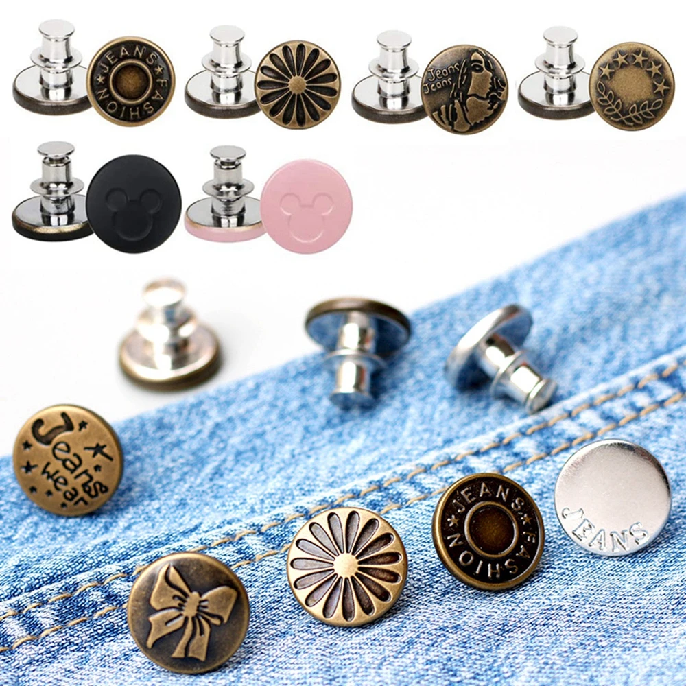 

10 Sets Adjustable Jeans Button Pins Instant Button Pins for Jeans No Sew Detachable Pants Waist Instant Button DIY(17mm)