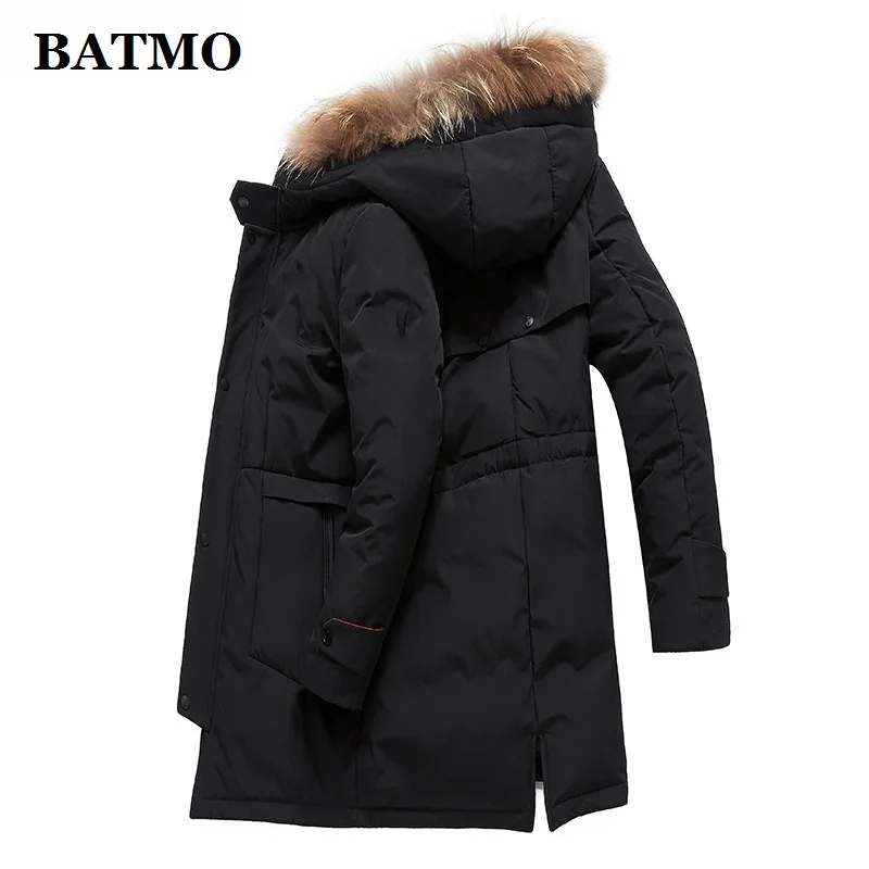 Мужская куртка на утином пуху BATMO с капюшоном и воротником из меха енота 80% пуха