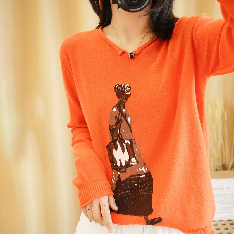 

Summer Women's Sweaters Chic Casual V-Neck Long Fleeve Female Pullover 100% Cotton Knitted Tops Pull Femme Jumper Health Clothes