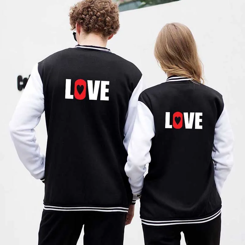 

New Fashion Print Love Baseball Jacket Coat Tops Sport Hip Hop Men Women Long Sleeve Harajuku Couple Hoodies Sweatshirts Clothes
