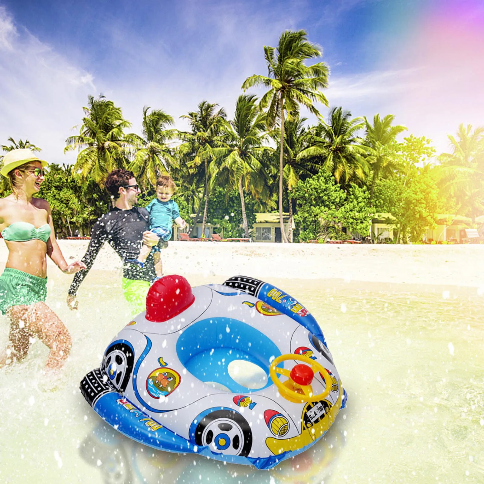 

Summer Swimming Baby Inflatable Pool Ring Lap Swim Seat Float Boat Baby Swim Pool Toys Car Shape Aid Trainer With Wheel Horn QW