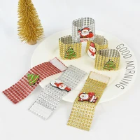 5pcs christmas napkin ring chairs buckles gold silver red santa snowman rhinestone bows holder xmas party home table decorations