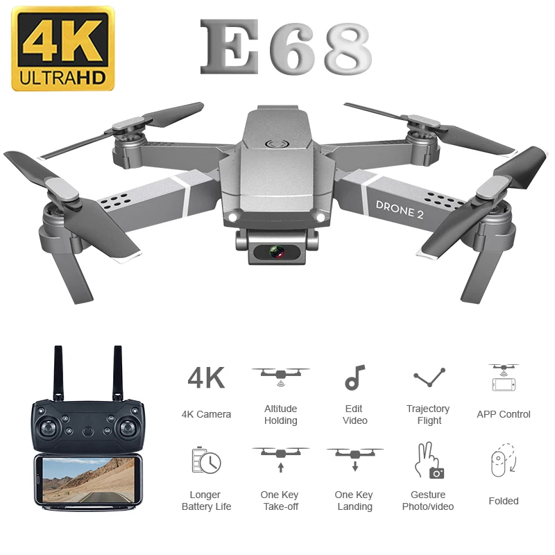 Дрон 4K E68 wifi FPV мини-Дрон с широким углом HD 4K 1080P камера режим удержания высоты RC складной Квадрокоптер Дрон подарок