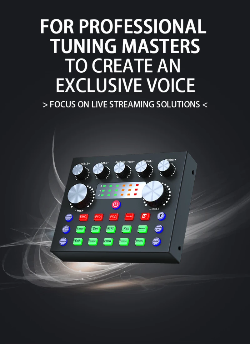 

V8S Audio Mixer USB External Sound Card Mobile Phone Live Voice Changer Sound Card with Multiple Sound Effects