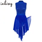 Женское гимнастическое трико с блестками и лямкой на шее