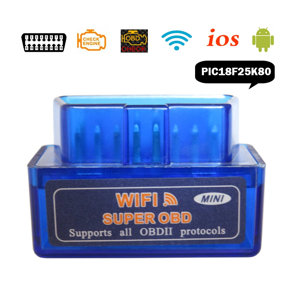 Автомобильный диагностический сканер с чипом PIC18F25K80 Super ELM327 WIFI V1.5 OBD2 для iOS/Android Mini