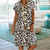 beach wear 2022 women summer dress loose short sleeve v neck leopard printed knee dresses women clothing dress