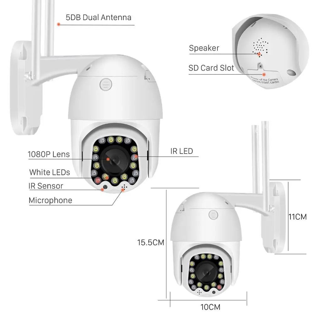 

1080P Siren Alarm Wifi PTZ Camera Outdoor 2MP Dual Antennas Cloud Home Security CCTV Camera 4X Digital Zoom Wireless IP Camera