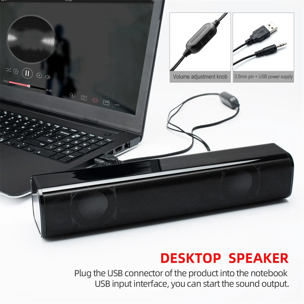 H25 USB Wired Powerful Computer Speaker Bar Stereo Subwoofer Bass speaker Surround Sound Box for PC Laptop phone Tablet MP3 MP4