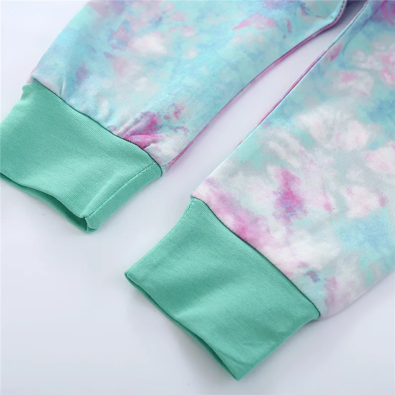 

Infant Baby Girls Tie Dye Clothes Set Baby Spring Winter Long Sleeve Hooded Tops Pants 2Pcs Set Autumn Gradient Fashion Outfits