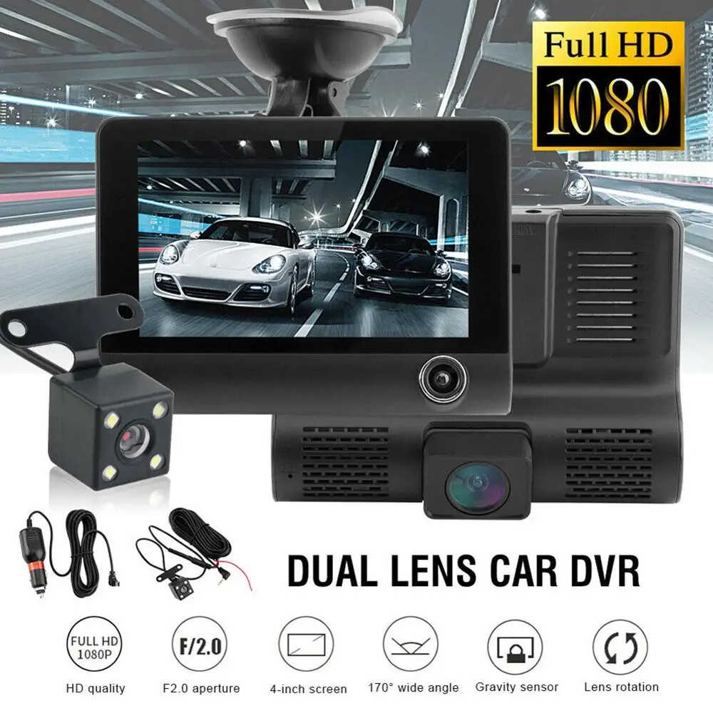4 дюйма ЖК дисплей HD ночное Автомобильный Dvr рекордер автомобиля 1080P 32 Гб 3 линзы