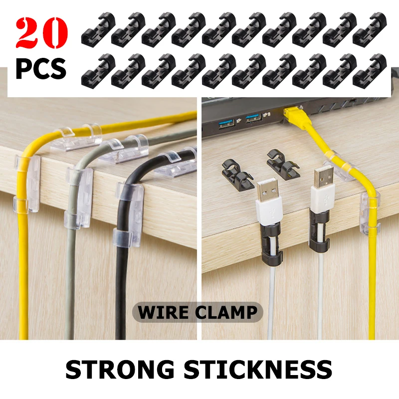 

20PCS Buckle Clips Ties Fixer Fastener Holder Data Telephone Line Usb Winder Finisher Wire Clamp Wire Organizer Cable Clip