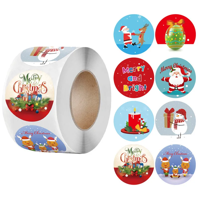 

500Pcs Kawaii Round Merry Christmas Stickers Thank You Card Box Package Label Sealing Stickers Wedding Decor Stationery Supplies