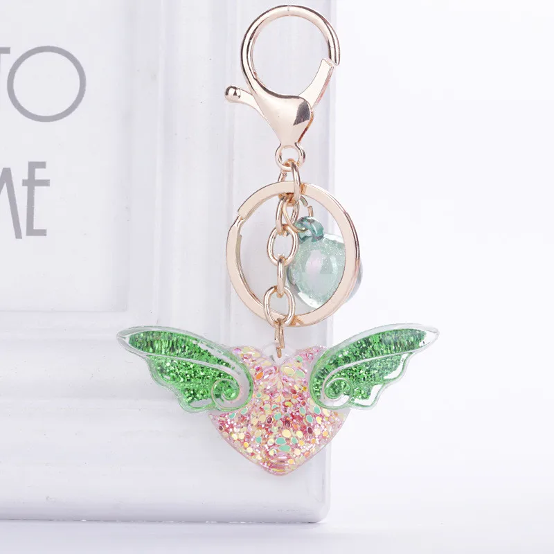 Творческий брелок с подвеской в виде жидкого сердца и крыла модный акриловый для