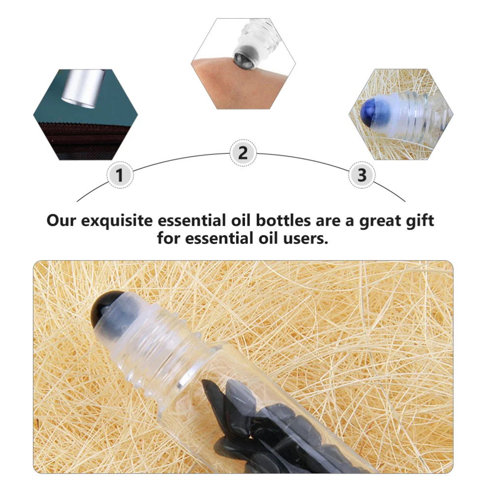 

10pcs Glass Roll-on Bottles Clear Bottles Stone Essential Oil Storage Bottle