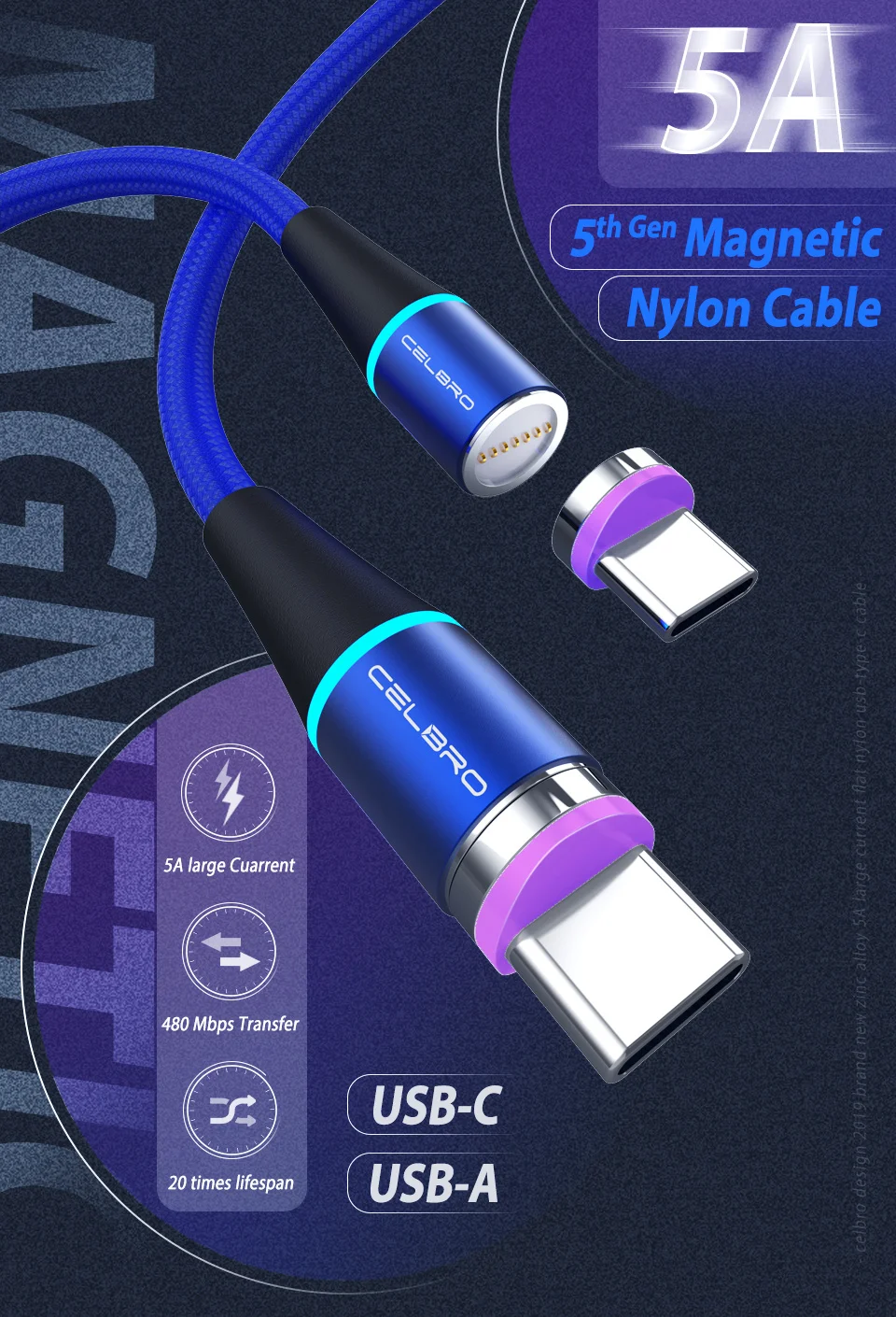 5А Магнитный кабель для быстрой зарядки mi cro Usb шнур для Xiao mi A3 A2 mi 9 Cabos 3 м светодиодный светильник Usb Type C кабель 3,1 кабель для быстрой зарядки