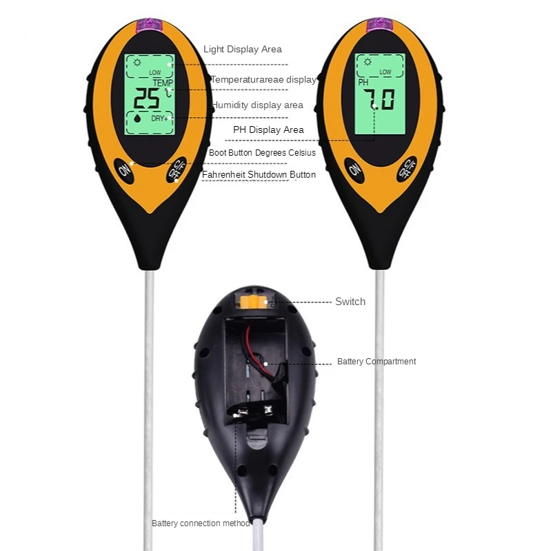 

4 In 1 Soil Detector Electronic Soil Ph Tester PH Flower Moisture Light Hygrometer Ph Test Ph Meter Digital Ph Tester Probe