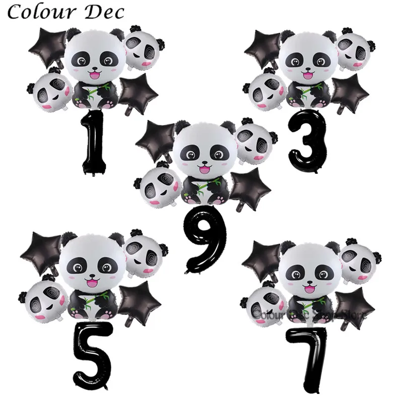 6 Милый Панда черный 32 дюймов фольги воздушные шарики с принтом Звезда панда для