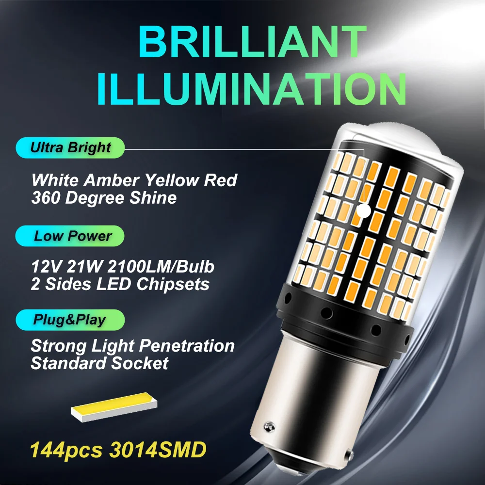 1 шт. 1156 BA15S P21W BAU15S PY21W светодиодный T20 7440 W21W P21/5 Вт 1157 BAY15D лампы 144smd CanBus для поворотов