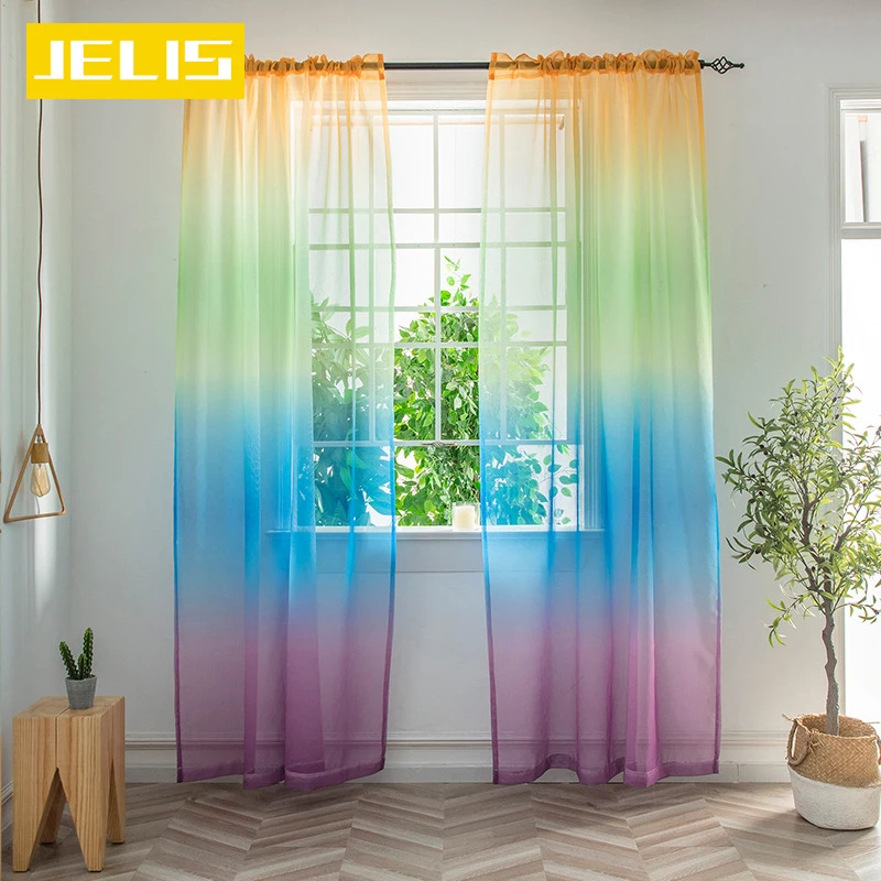 

Modern Gradient Color Window Tulle Curtains for Living Room Bedroom Organza Voile Curtains Hotel Decoration Blue Sheer Curtains