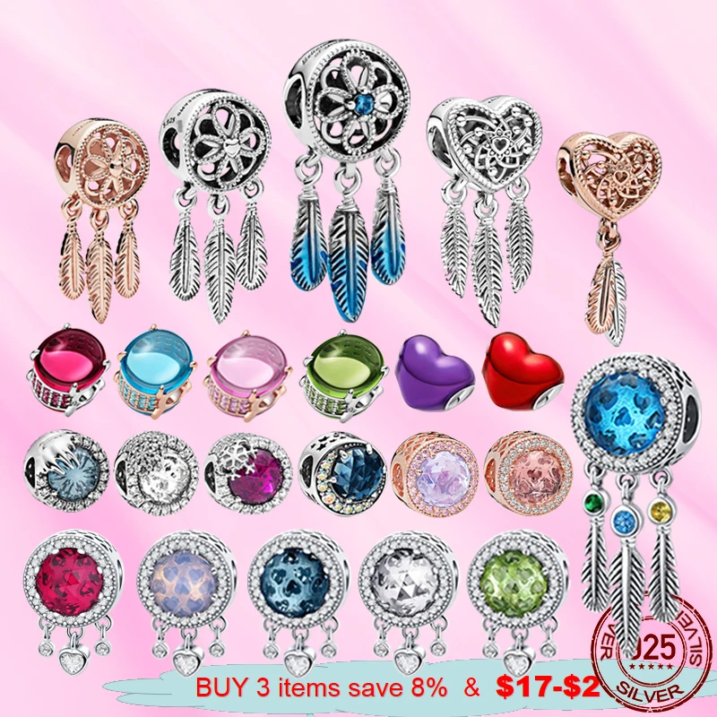 

2021New Sterling silver 925 Zircon Charms Pendant fit for original Pandora Bracelet women DIY birthday valentine jewelry Gift