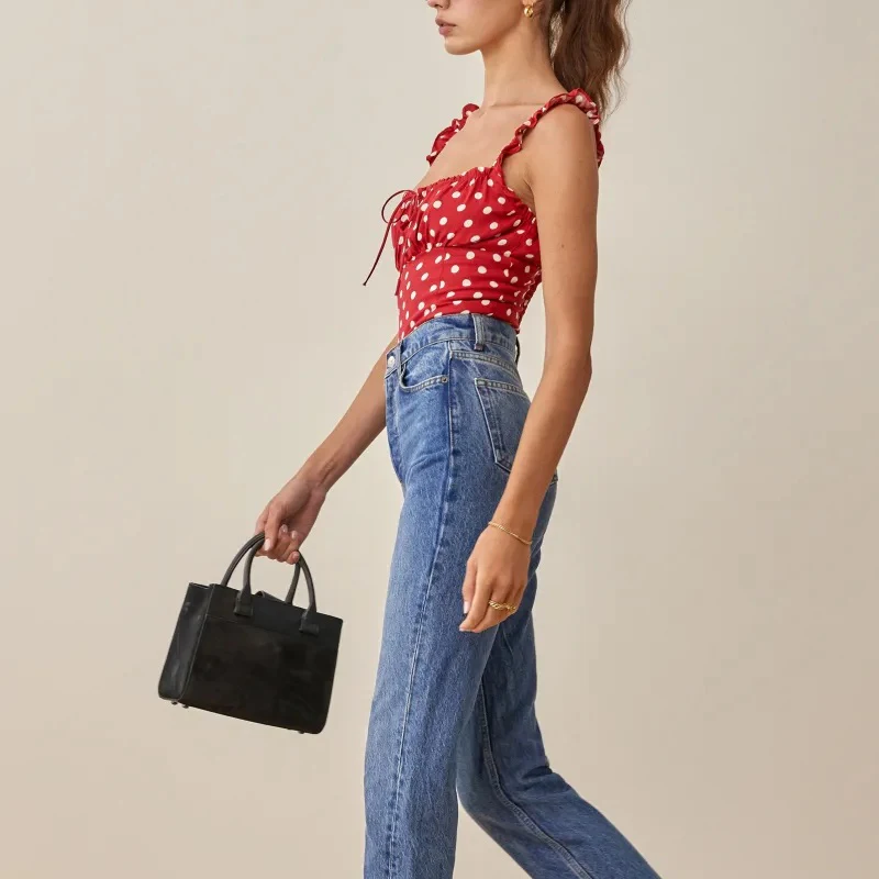 

Женская летняя повседневная юбка в горошек с оборками