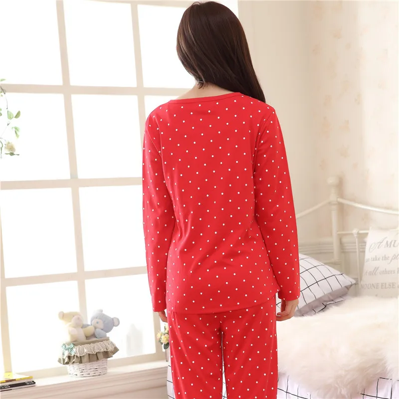 Spring And Fall 2019 New Ladies Comfortable Pajamas Sweet Lovely long-sleeved Cartoon Knitted Cotton Set | Женская одежда