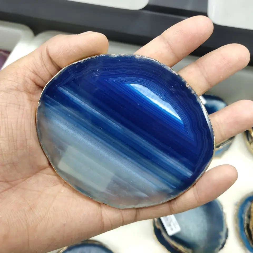 

Natural Agate Stone Slice Blue Agate Dessert Coaster For Decoration