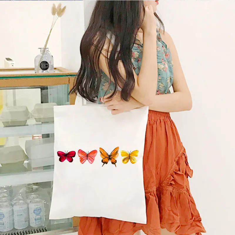 

Four Butterflies Printing Harajuku Casual Female Shoulder Canvas Bag Ins Large Capacity Tote Bag Reusable Ladies Shopping Bags