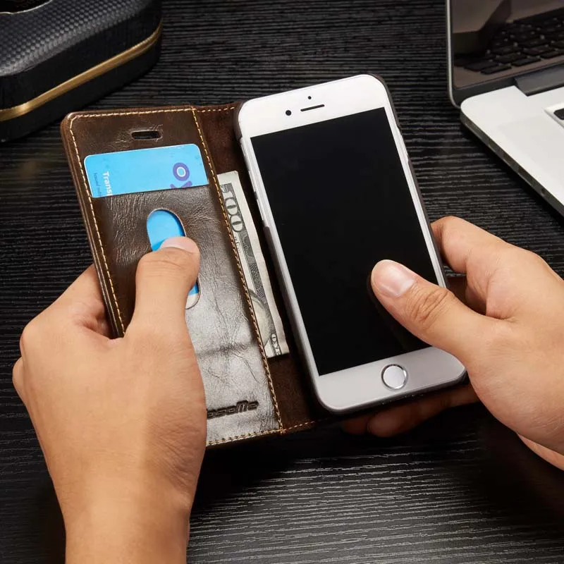 Деловой чехол для iPhone 5S 5 SE, роскошный прочный кожаный магнитный чехол для iPhone 6 S 7 8 Plus X XS Max XR, флип-держатель для карт, чехол