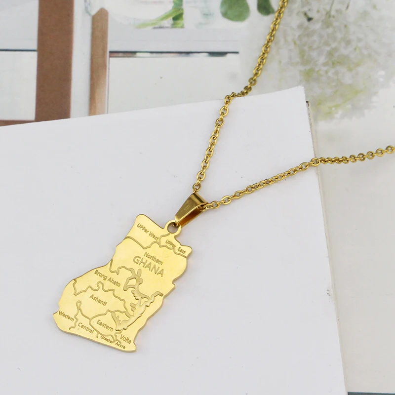 Модная подвеска из нержавеющей стали золотого и серебряного цвета с картой Ганы