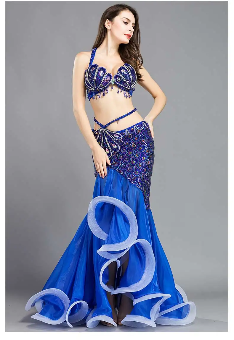 Профессиональный Bellydance сценический костюм набор костюма для танца живота Павлин блестки красивая сексуальная одежда для танца живота