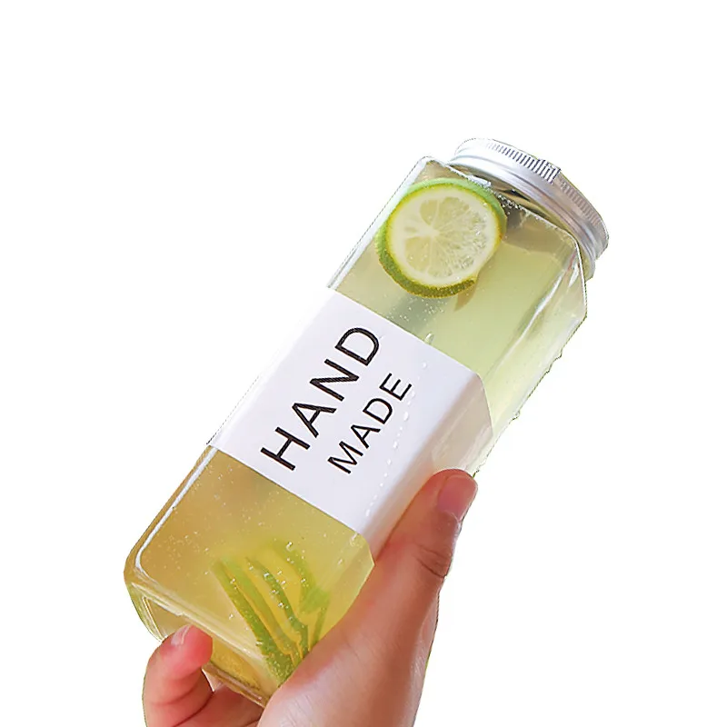 

10pcs Net red bubble tea cup packaging plastic cup 500ml square clear bottles cold drinks juice ice coffee beverage cup with lid