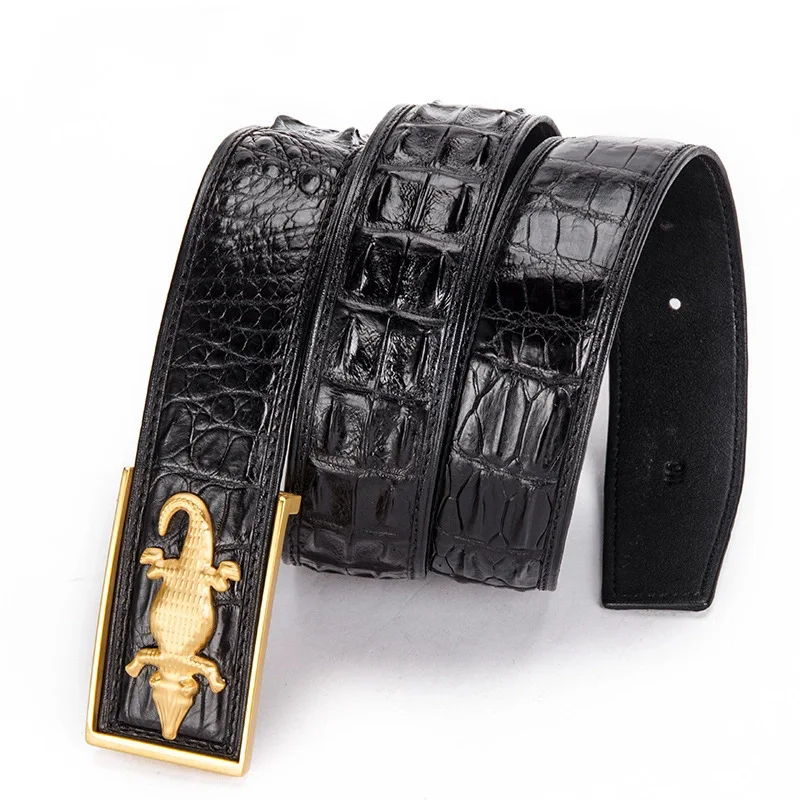 Ремень мужской из натуральной крокодиловой кожи гладкий пояс нержавеющей стали