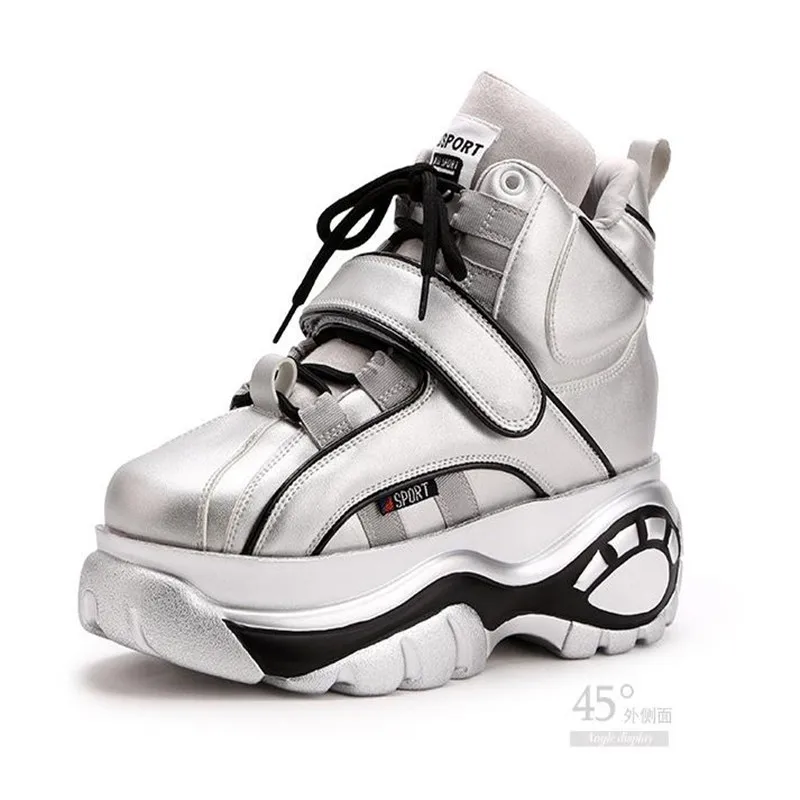 Женские кроссовки на платформе обувь липучке белые серебристые предварительные