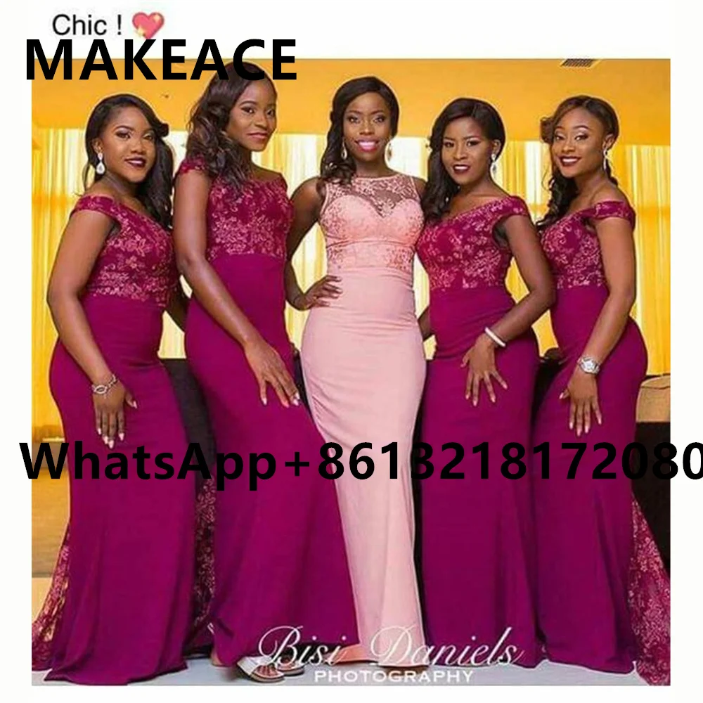 

Burgundy Mermaid Bridesmiad Dresses Off The Shoulder 2022 Elegant Top Lace Long Africa Girls Formal Women Wedding Party Dress