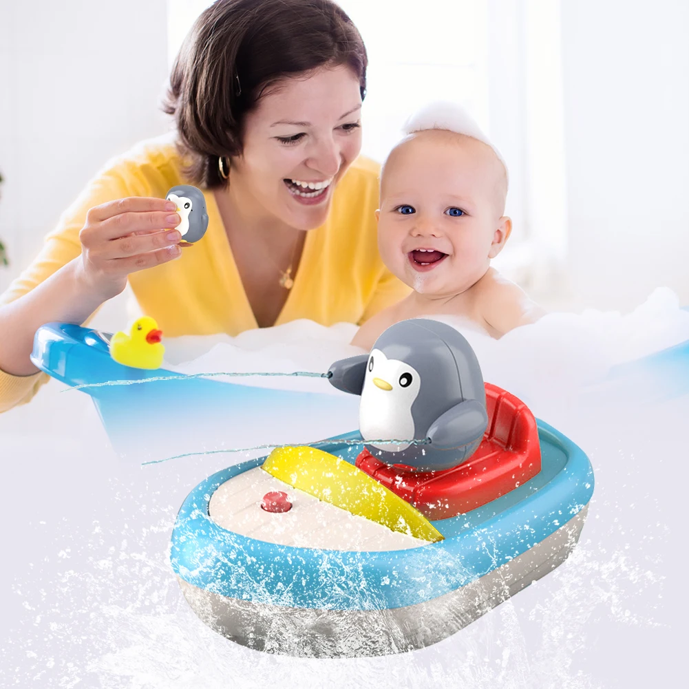 

Baby Electric Penguin Boat Bath Toy Toddlers Summer Water Spray Sprinkler Toys for Kids Outside Pool Bathtub Shower Toy